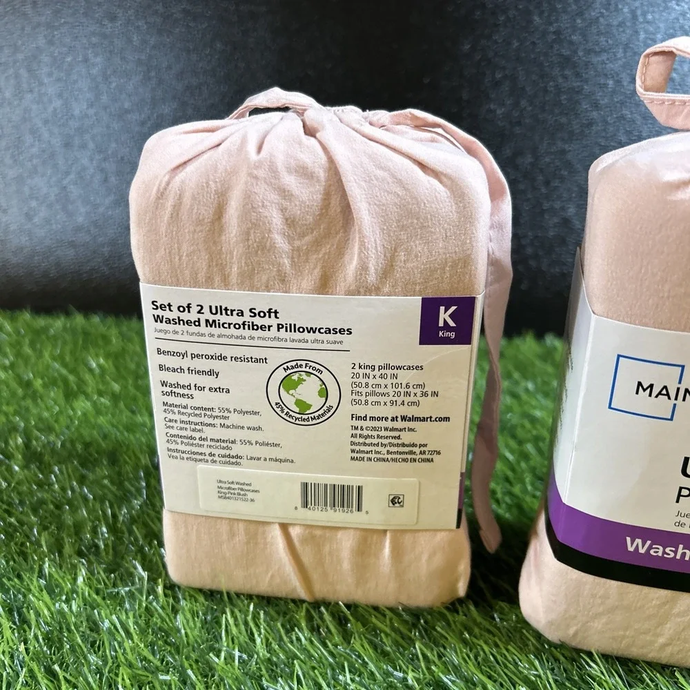 Lot of 2 Mainstays‎ Ultra Soft Pillowcases Set King Size Pink Washed Microfiber - Picture 4 of 7